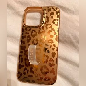 Loopy iPhone case, gold leopard, righty for 14 Pro Max (6.7" Screen)